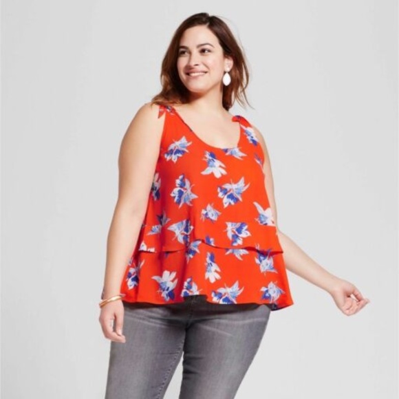 Ava & Viv Tops - Ava&Viv Plus Size Tie Shoulder Top Orange Red 4X Ava & Viv Tops - Ava&Viv Plus Size Tie Shoulder Top Orange Red 4X